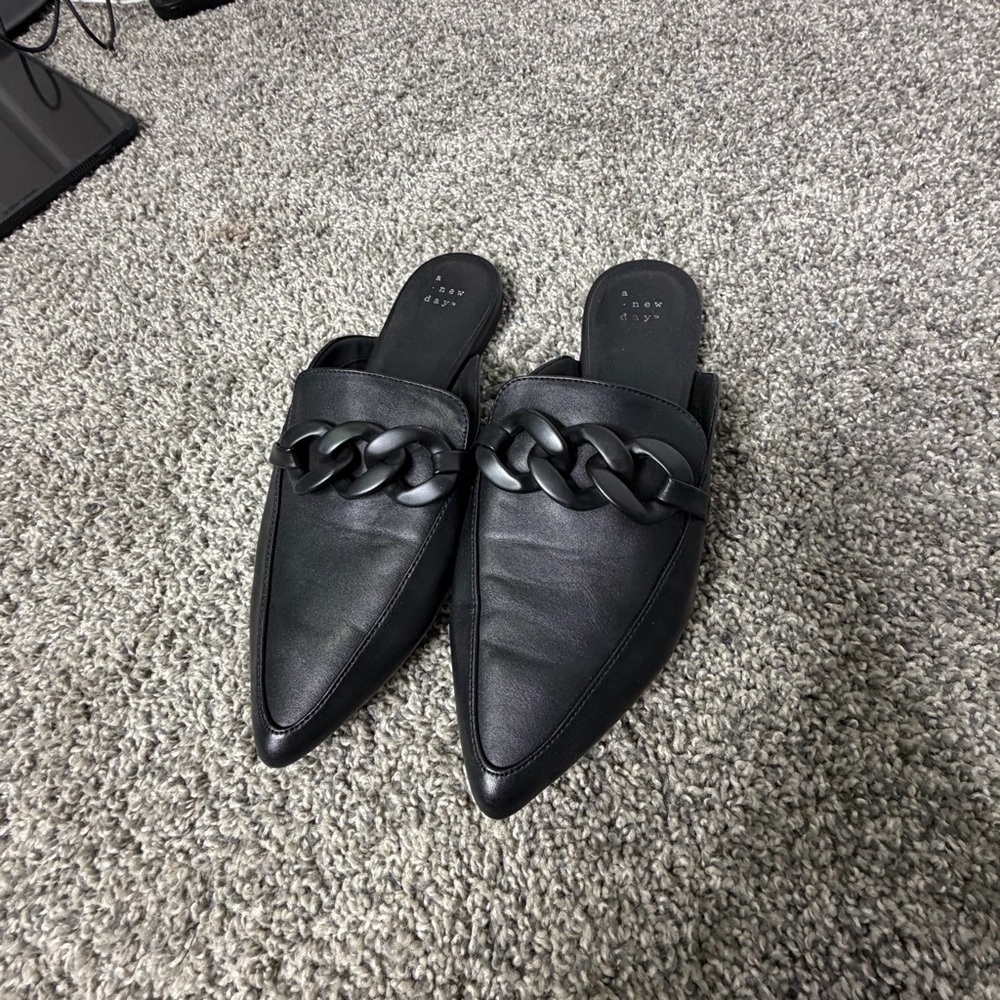 a new day Black Mules with Chain Detail